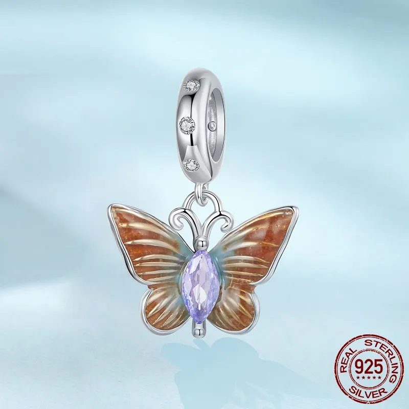 S925 Sterling Silver Butterfly Pendant Charm Smart Insect Diy Bead Accessories - Scc3162 Pendant