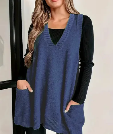 Loose Plus Size Sleeveless Pullover Casual Fashion Blue - Shop at LoveMi