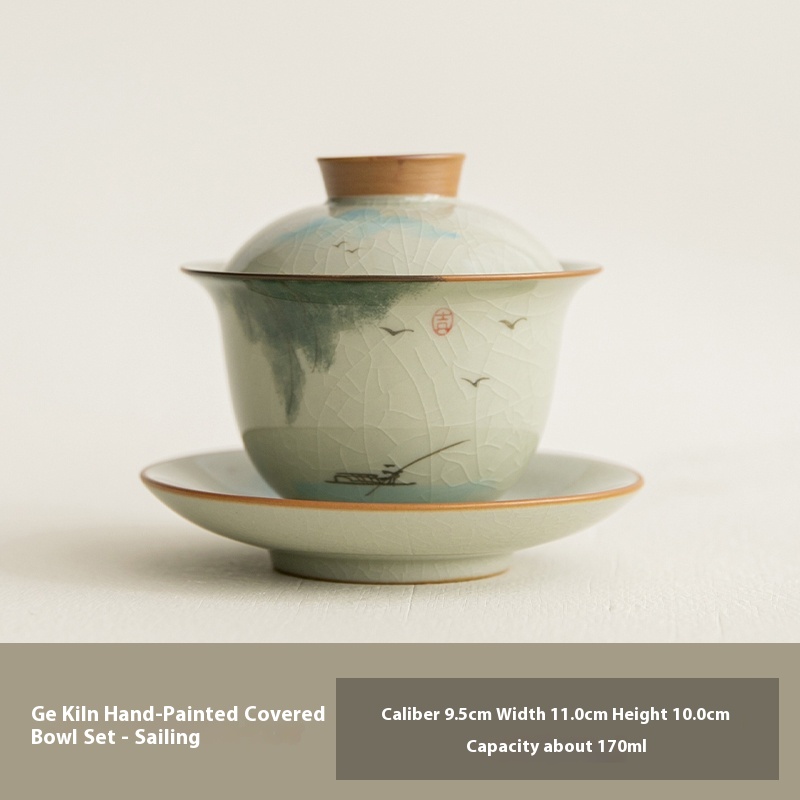 Ge Kiln Hand-painted Gaiwan Kung Fu Tea Set