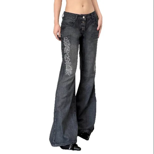 Dark Style Vintage Printed Washed Old Skinny Jeans - Dark Gray