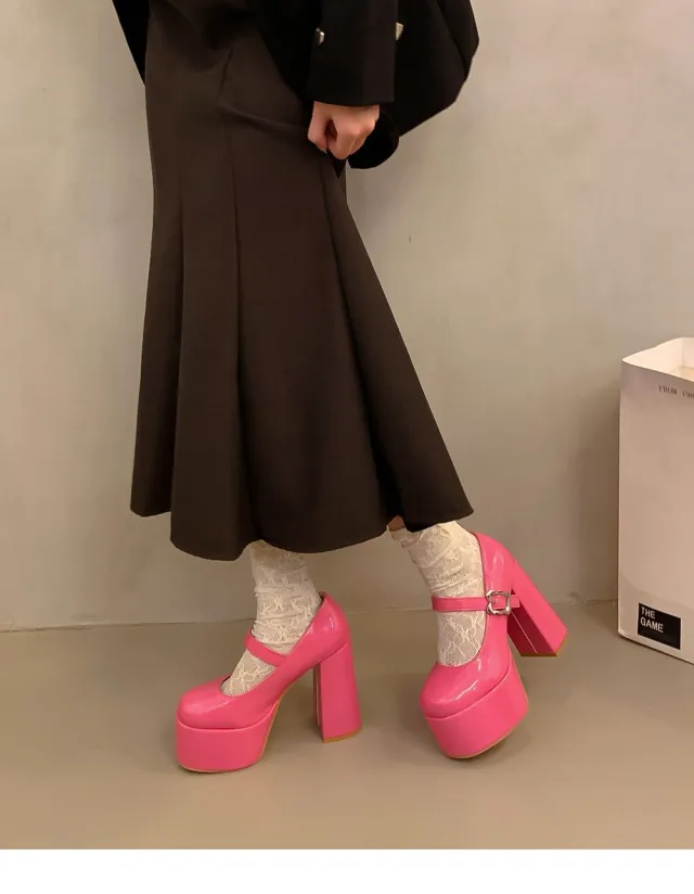Waterproof Platform Thick Heel Thick Bottom Main Mary Jane Shoes Pink - Shop at LoveMi