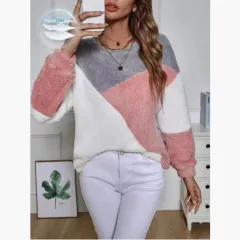European And American Loose Crew Neck Top Drop-shoulder Sleeve Fluff Long Sleeve Pullover - White - View 1