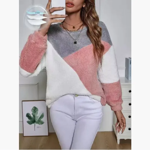 European And American Loose Crew Neck Top Drop shoulder Sleeve Fluff Long Sleeve Pullover White - Shop at LoveMi