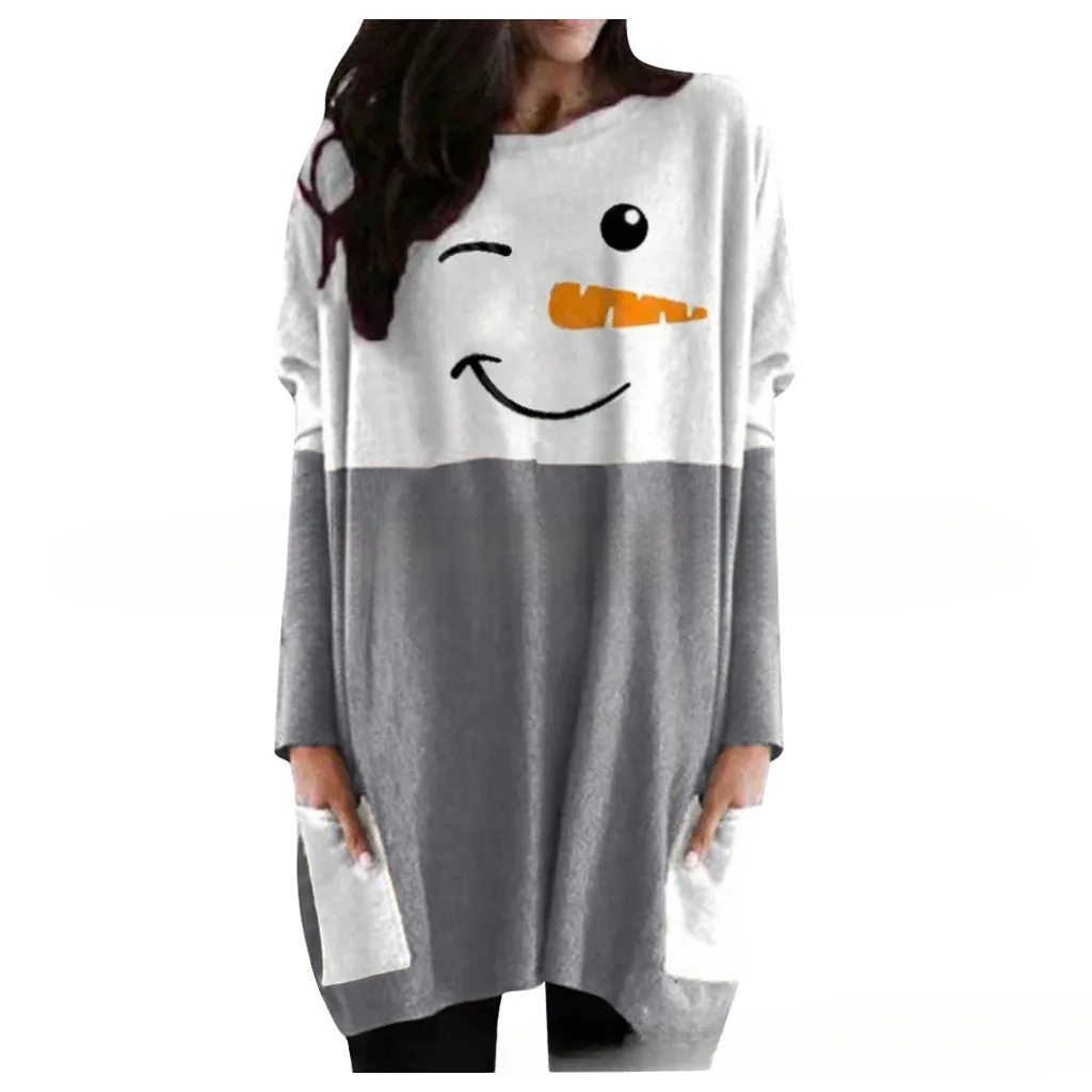 European And American Autumn And Winter Christmas Snowman Printed Long-sleeved Bottoming Shirt - Flower No4
