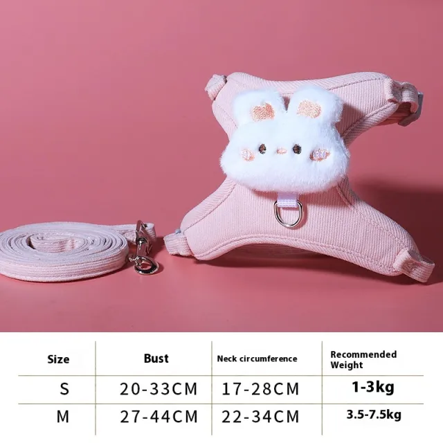 Cat Pulling Rope Adjustable Cat Walking Rope Cute Kittens Special For Going Out Chest Strap Small Dog Pet Supplies Corduroy Pink Bunny 1.8M - Shop at LoveMi