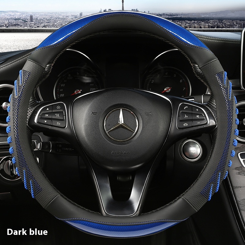 Three Dimensional Honeycomb Round 38cm Universal Four Seasons Car Steering Wheel Cover Black And Blue - Shop at LoveMi
