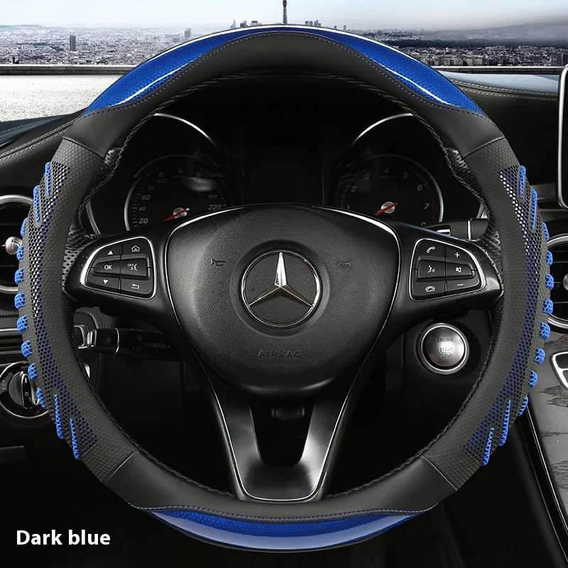 Three-Dimensional Honeycomb Round 38cm Universal Four Seasons Car Steering Wheel Cover - Black And Blue
