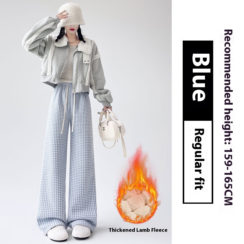 Slimming Lambswool Houndstooth Casual Wide-leg Pants