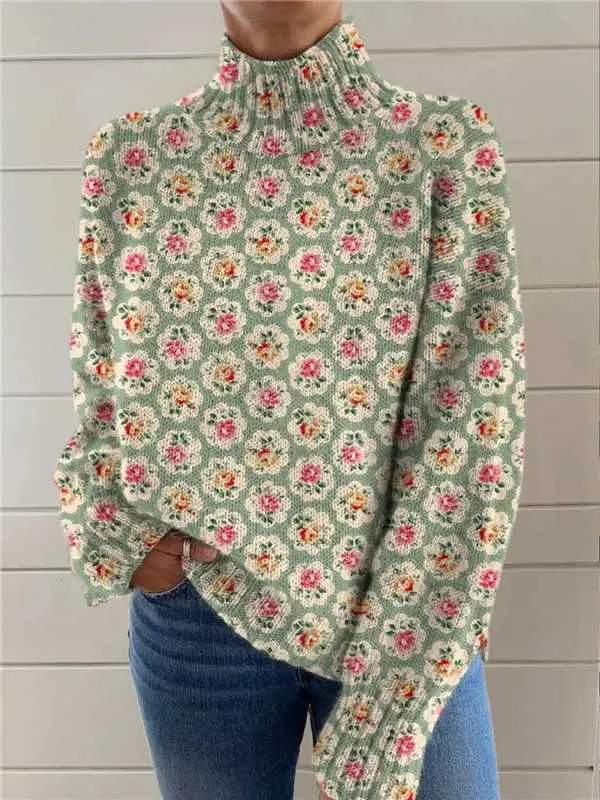 Women's Christmas Printed Turtleneck Sweater - 23 E127-M