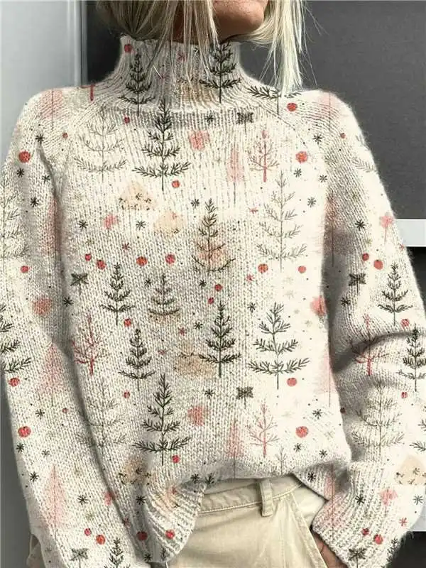 Women's Christmas Printed Turtleneck Sweater 26 E127 L - Shop at LoveMi