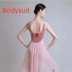 Ballet Gym Outfit Female Velvet Bow Dancing Dress - Fog Pink Bodysuit - View 1