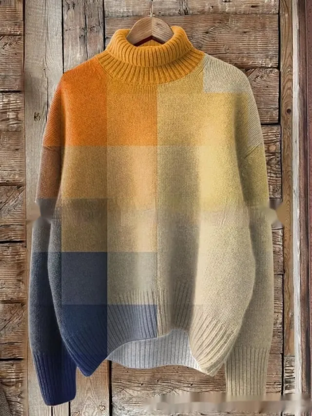 Abstract Printing Casual Cloak Turtleneck Pullover Women Qs404 M - Shop at LoveMi