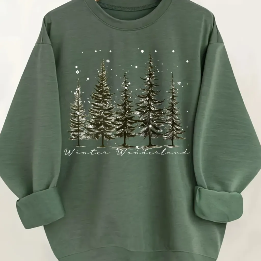 Christmas European Floral Print Women's Sweater - Olive