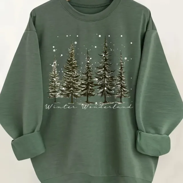Christmas European Floral Print Women's Sweater Olive - Shop at LoveMi