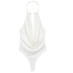 Pure Desire Backless Sexy Metal Decorative Halter Sleeveless Leotard - White - View 1