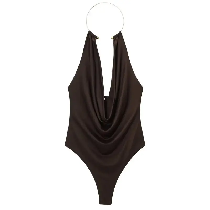 Pure Desire Backless Sexy Metal Decorative Halter Sleeveless Leotard