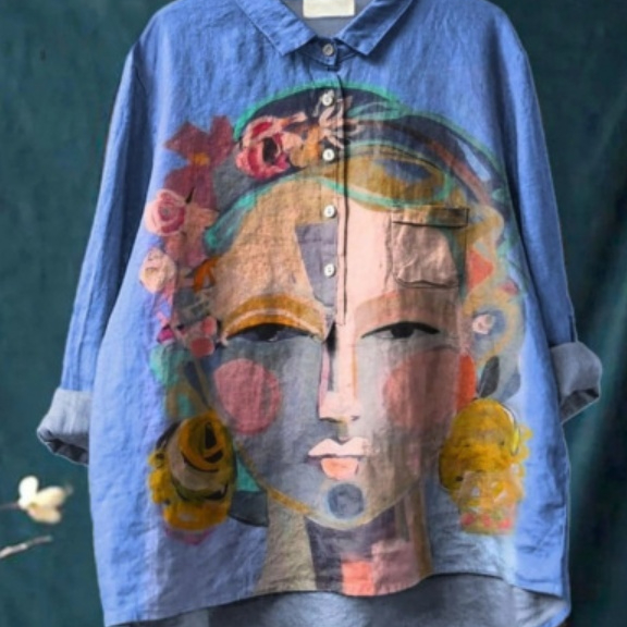 Women's Fashionable Casual Button Printed Shirt