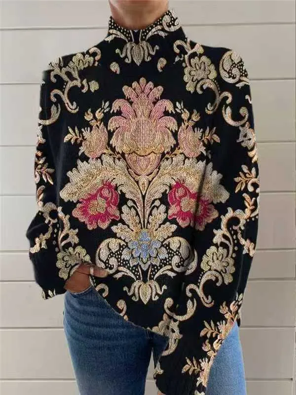 Women's Christmas Printed Turtleneck Sweater - 28 E127-M