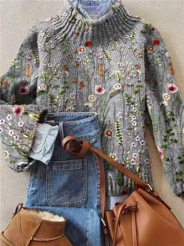 Women's Christmas Printed Turtleneck Sweater - 27 E127-Xl