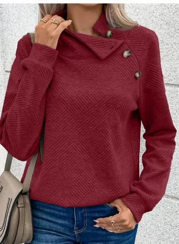 Solid Color Pullover Long Sleeve Top - Wine