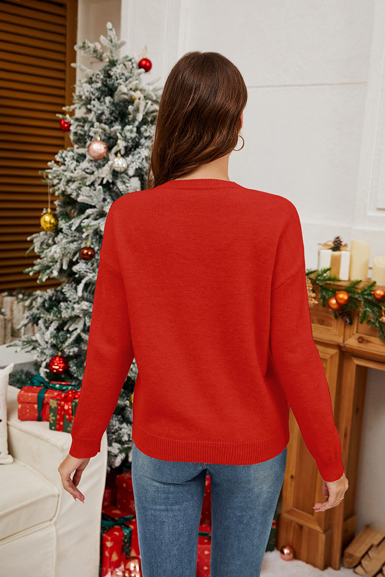 Christmas Crutches Bow Sequined Women's Sweater
