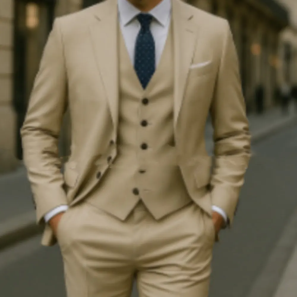 Men's Pure Color Casual Versatile Suit Three-piece