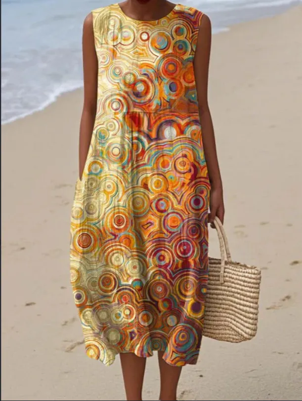 Sleeveless Casual Printed Temperament Long Skirt Dress - 28 Styles-2Xl