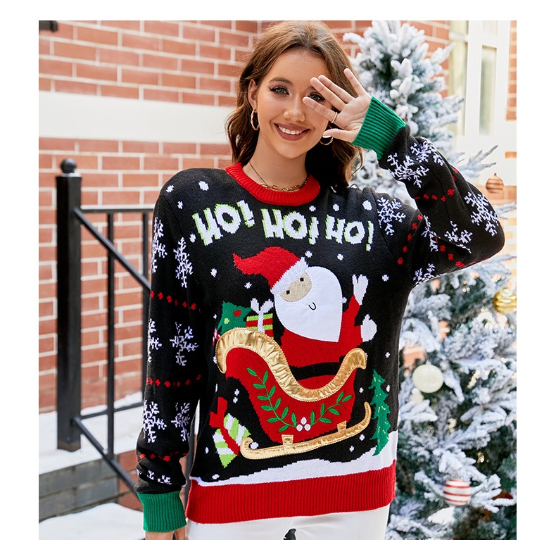 Santa Claus Embroidered Jacquard Knitted Sweater For Women