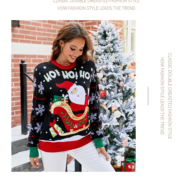 Santa Claus Embroidered Jacquard Knitted Sweater For Women