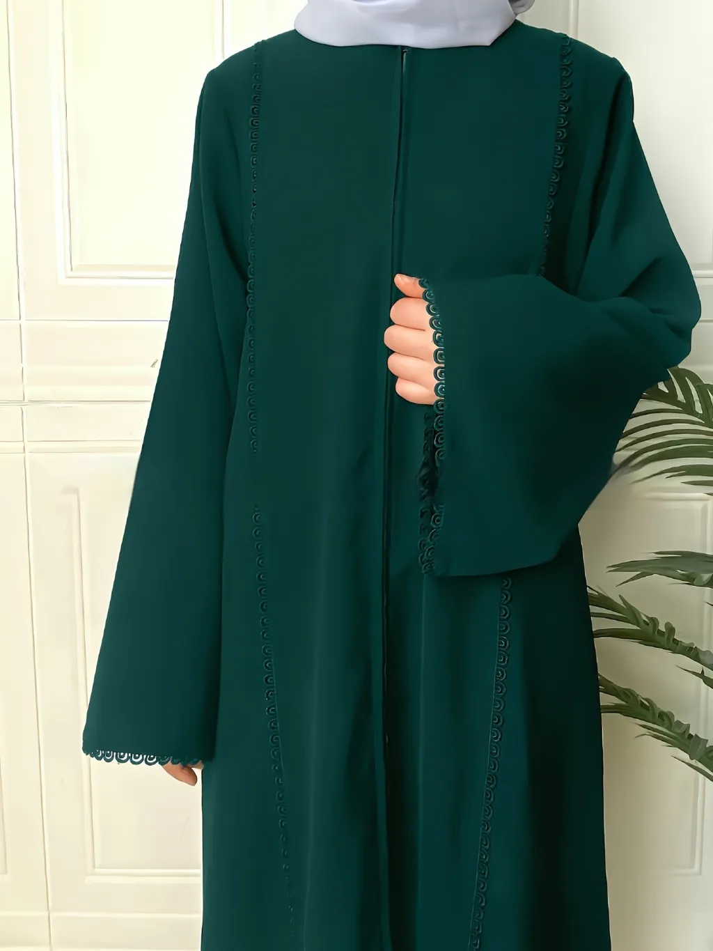 Women's Lace Long Sleeve Robe Cardigan Dress - Dark Green