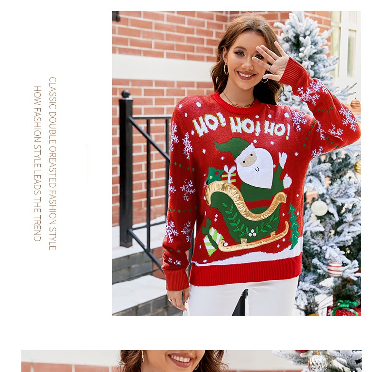 Santa Claus Embroidered Jacquard Knitted Sweater For Women