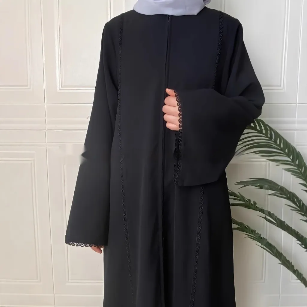 Women's Lace Long Sleeve Robe Cardigan Dress - Black