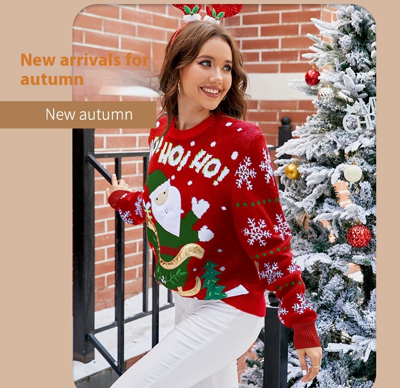 Santa Claus Embroidered Jacquard Knitted Sweater For Women