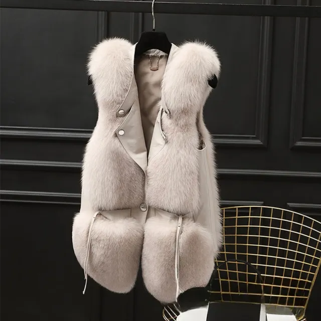 Women's Korean style Fashion Casual Fur Vest Apricot - Shop at LoveMi