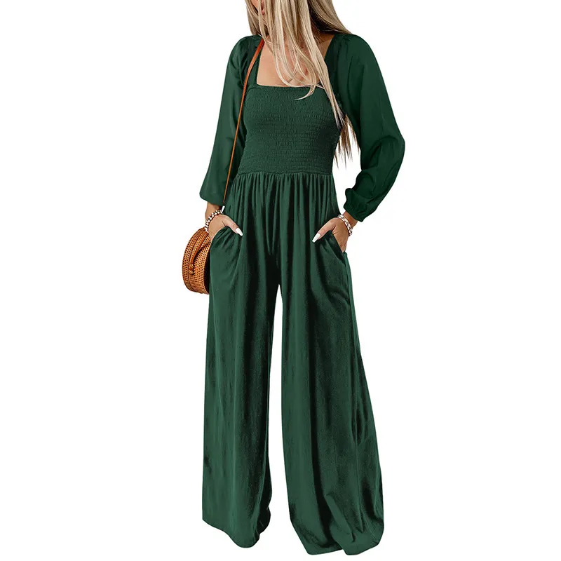 New Solid Color Wide Leg Trousers Women's European And American Thin Simple - Lc6412351 Green