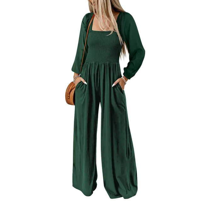 New Solid Color Wide Leg Trousers Women's European And American Thin Simple Lc6412351 Green - Shop at LoveMi