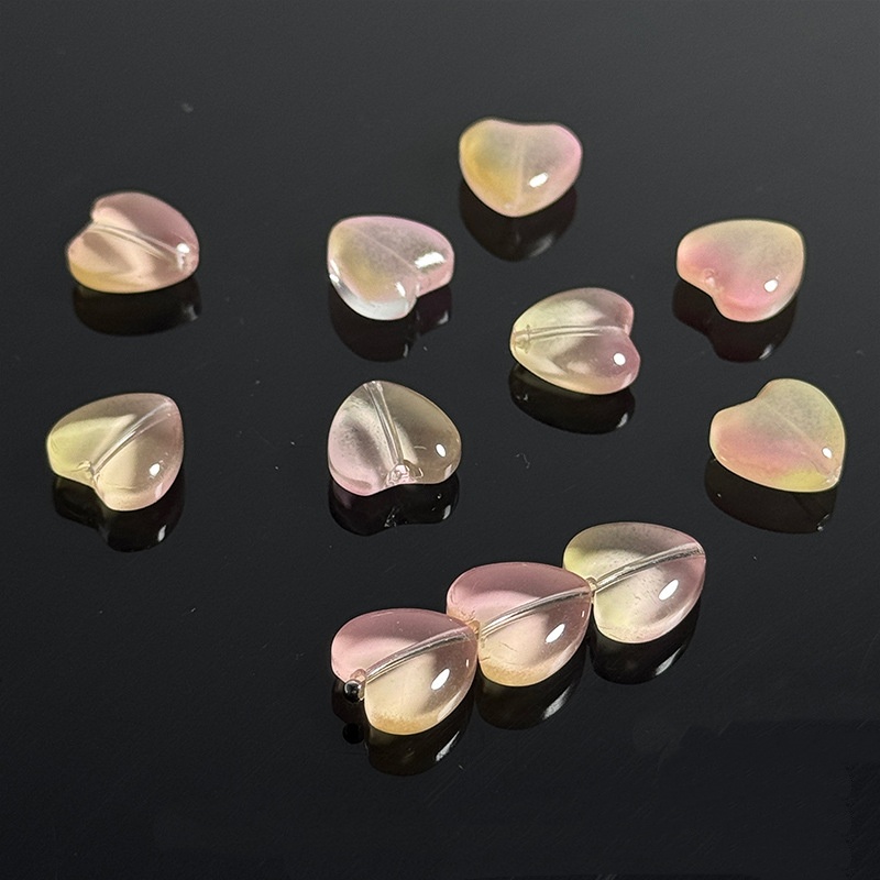 Love Peach Heart Glass 12mm Handmade Jewelry Bead
