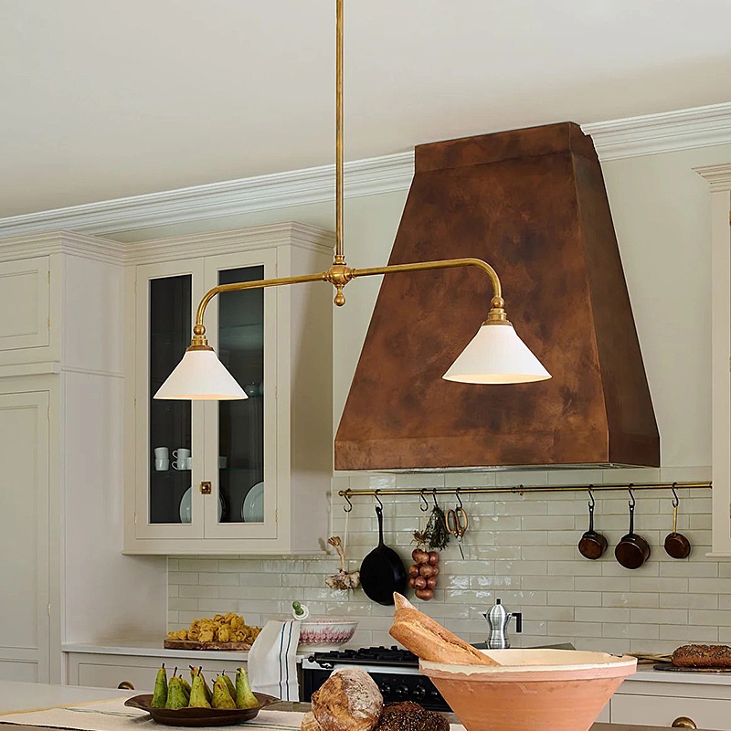 All Copper American Simple Retro Restaurant Kitchen Island Linear Chandelier