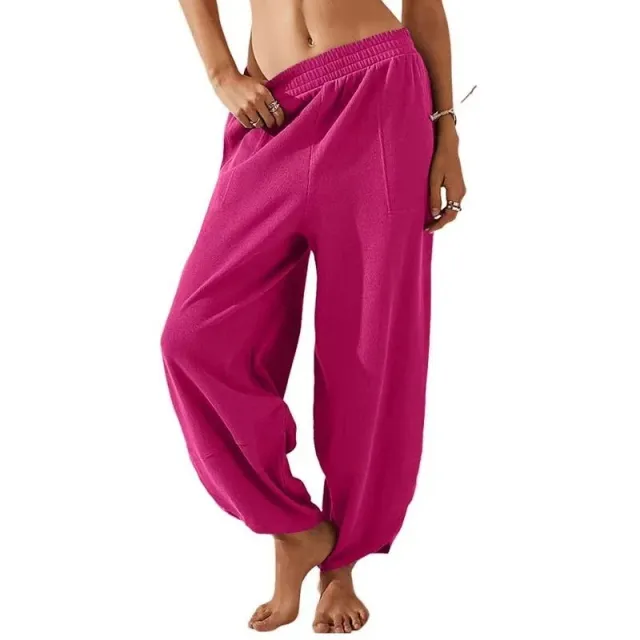 Women's Casual Pure Color All matching Casual Pants With Pockets Rose Red - Shop at LoveMi
