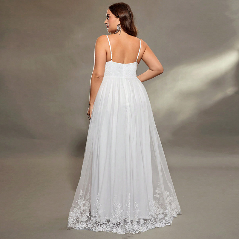 White V-Neck Sleeveless Boho Plus Size Wedding Dress