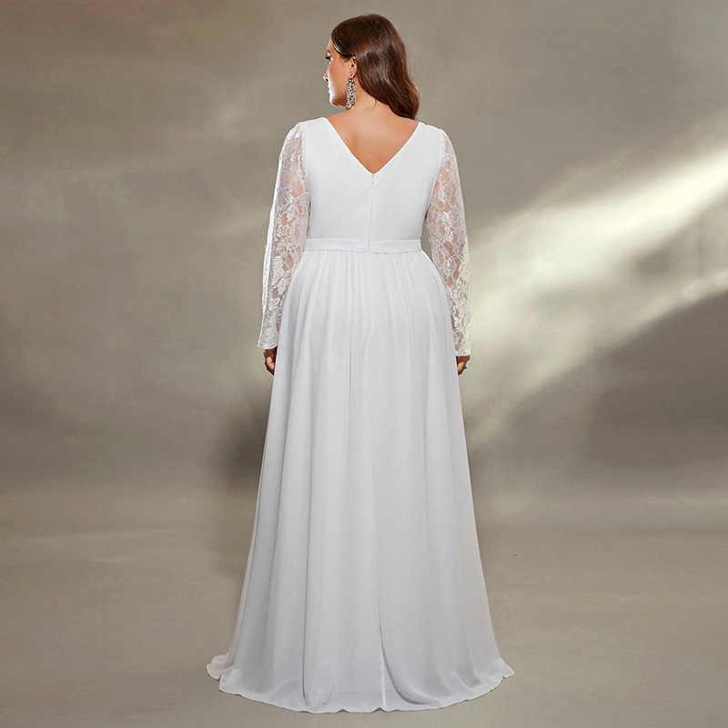 Long Sleeve Boho Plus Size Wedding Dress