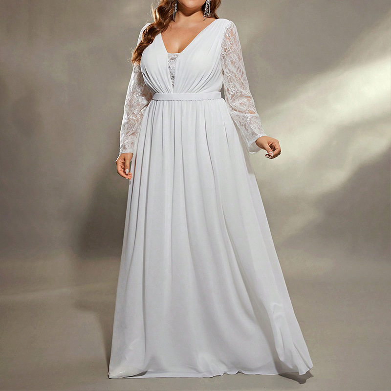 Long Sleeve Boho Plus Size Wedding Dress