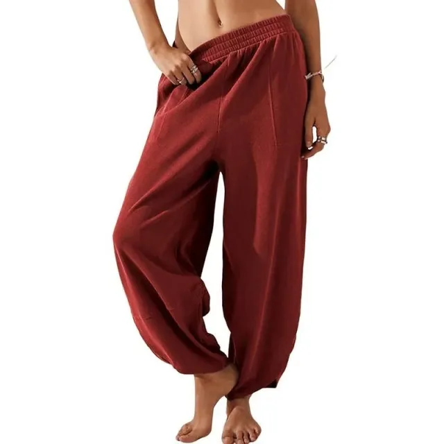 Women's Casual Pure Color All matching Casual Pants With Pockets Red - Shop at LoveMi