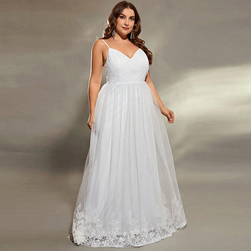 White V-Neck Sleeveless Boho Plus Size Wedding Dress