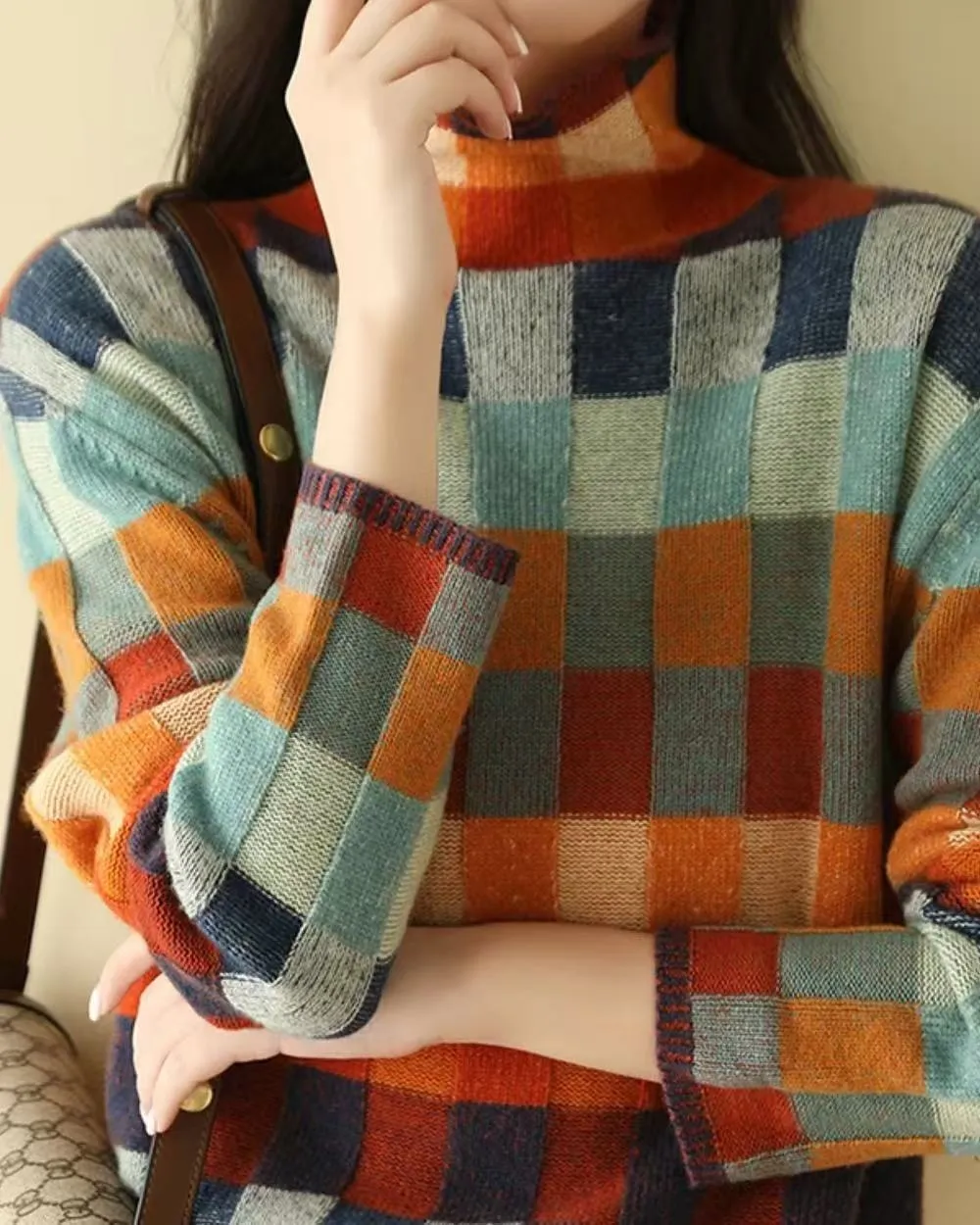Women's Christmas Printed Turtleneck Sweater - 33 E127