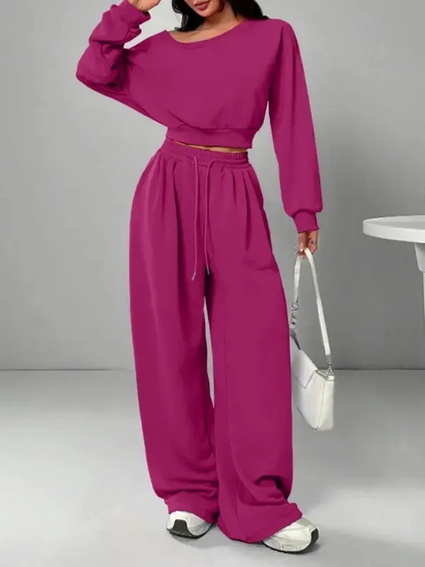 Women's Fashion Slim fit Off the shoulder Navel Solid Color Casual Pants Suit Purplish Red - Shop at LoveMi