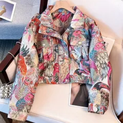 European And American Women's Fall New Peacock Printings Jacket - Red - View 1