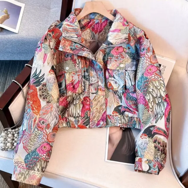 European And American Women's Fall New Peacock Printings Jacket Red - Shop at LoveMi