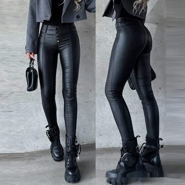 New Black High Waist Tight Leather Pants Black - Shop at LoveMi