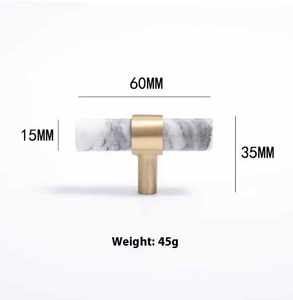 Natural Marble Pure Brass Door Handle - White